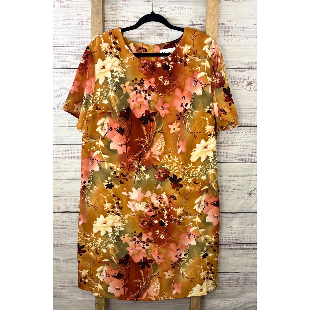 Maggie Sweet Womens 1X‎ Floral Shift Dress Short Sleeve Vintage Style